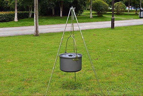 Sutekus Camping Tripod Camp Fire Tripod Portable Campfire Cooking Dutch Oven Tripod and Lantern Hanger silver