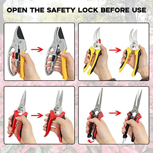 Sutekus 4 Pack Garden Pruning Set Shears Hand Pruners Bypass Pruning Shears Clippers Garden Trimmer Scissors Kit With Case