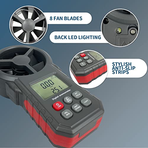 Sutekus Anemometer Digital Wind Speed Meter Wind Gauge Air Flow Velocity Test for Home Outdoor