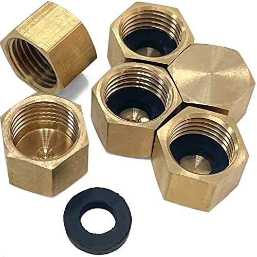 Sutekus Pipe Fitting Cap Female Pipe Brass Fitting Hex Compression Stop Valve Connector with Extra Rubber Gasket,6 Pack