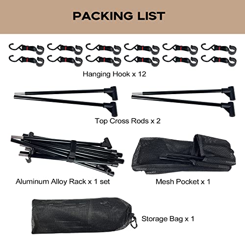Sutekus Cookware Hanging Rack Collapsible Multifunction Camping Stand Triangle Rack Outdoor Tools Hanging Organizer with Hooks