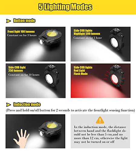 Sutekus Mini COB 500 Lumens Flashlight Auto Sensor LED Light USB Rechargeable 5 Modes Bright Pocket Clip-on Flashlight with Magnet Base Folding Bracket and Bottle Opener for Camping Hiking