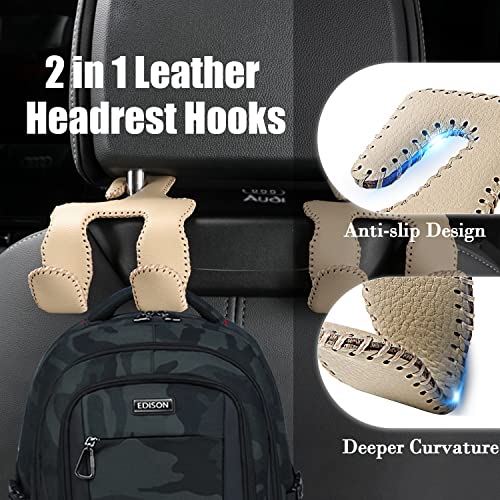 Sutekus 2 in 1 Car Seat Headrest Hooks, Leather Back Seat Organizer Universal Storage Hanger for Hanging Grocery Bag Purse Cloth,1 Pack
