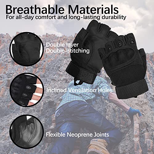 Sutekus Fingerless Tactical Gloves Touchscreen Work Gloves with Hard Knuckle Half Finger Utility Gloves for Sports Work Outdoor