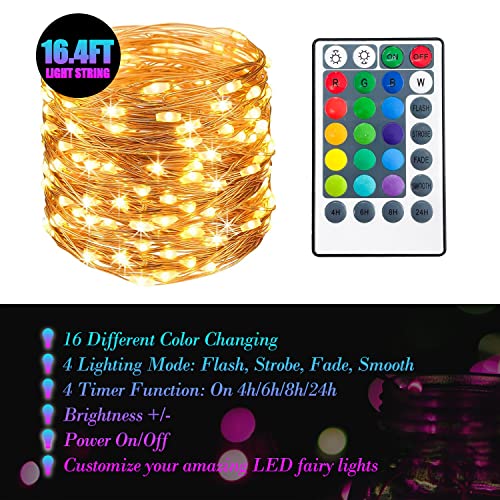 Sutekus Outdoor Fairy Lights with Remote and Timer, 16 Color Changing Waterproof LED Lights, Christmas Fairy String Lights Battery Operated for Party, Wedding, Dorm, Garden