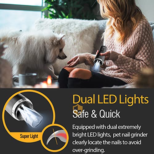 Sutekus Dog Nail Grinder Pet Nail Grinder with Nail Clippers Set Rechargeable Pet Nail Trimmer with LED Light for Small Medium Large Dogs & Cats