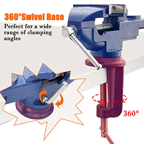 Sutekus Home Vise Clamp-On Vise Heavy Duty Bench Vise Universal Table Vise 360°Swivel Base Work Bench Vise for Woodworking, Cutting Conduit, Drilling, Metalworking