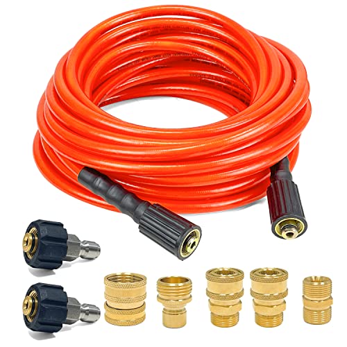 Sutekus Pressure Washer Hose 50FT Power Wash Hose Extension Hose With Quick Connect Kits - Quick Disconnect Kit, M22 Swivel to 3/8'' Quick Connect, 3/4" to Quick Release, 4200PSI