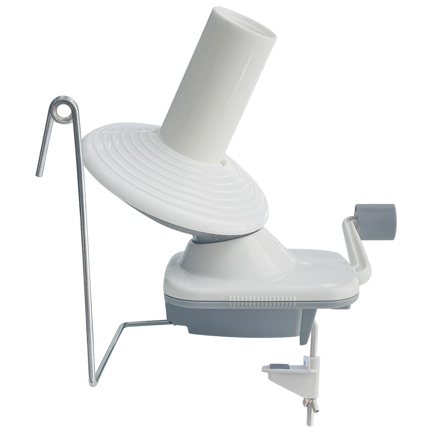 Sutekus Yarn Ball Winder Portable Yarn Winder Manual Wool Winder Holder with Tabletop Clamp for Crocheting Knitting, White and Grey