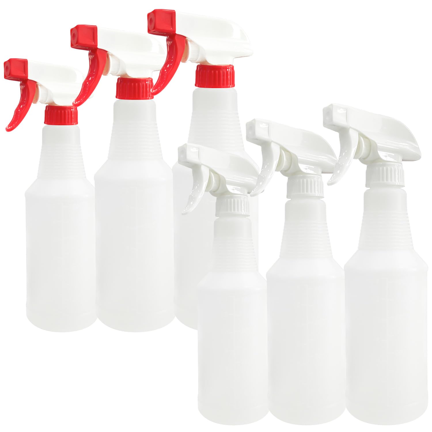 Sutekus Plastic Spray Bottle for Cleaning Solutions 6 Pack Spraying Bottles Household Reusable Spray Bottles with Measurements and Adjustable Nozzle (16oz 24oz 32oz, 6Pack)