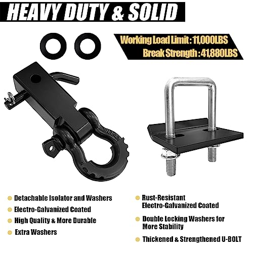 Sutekus Shackle Hitch Receiver for 2" Receivers Heavy Duty Towing Hitch Receivers Towing Accessories for Vehicle Recovery Off-Road, Black