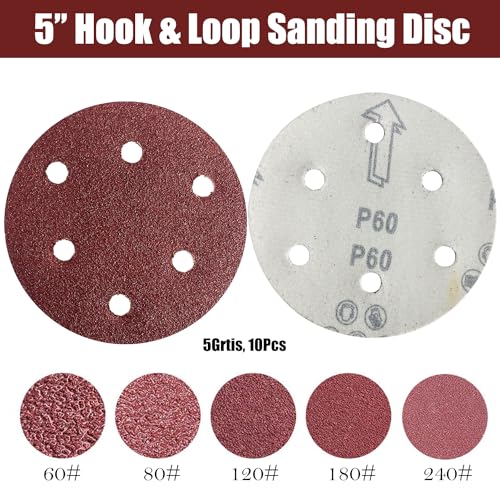 Sutekus 5" Random Orbital Sander Kit Dual Action Palm Sander Pneumatic Sander Polisher with 10 Pcs Sandpapers and Dust Bag for Auto Body Work Woodworking Polishing