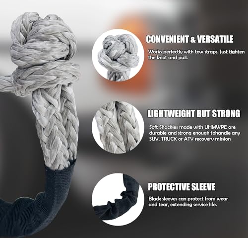 Sutekus Synthetic Soft Shackle Synthetic Road Recovery Rope Recovery Offroad Tow Shackles for UTV ATV SUV Trucks