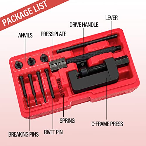 Sutekus Chain Breaker 13pcs Motorcycle Chain Tool with Carrying Case Chain Cutter and Riveter Chain Link Removal Tool for Dirt Bike ATV Motorcycle