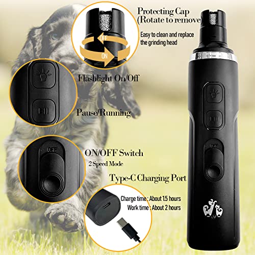 Sutekus Dog Nail Grinder Pet Nail Grinder with Nail Clippers Set Rechargeable Pet Nail Trimmer with LED Light for Small Medium Large Dogs & Cats