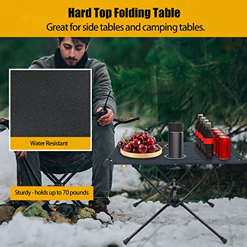 Sutekus Folding Camping Table with 2 Cup Holders Compact Lightweight Hard Top Camping Table with Storage Bag