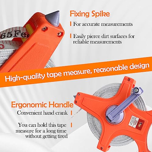 Sutekus Tape Measure 1/2" Open Reel Measure Tape Dual Sided Fiberglass Measuring Reel with Feet and Meters for Yard Field Engineer