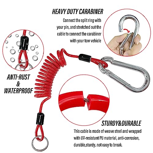 Sutekus Breakaway Trailer Cable Spring Towing Coiled Wire with Carabiner Stainless Steel Coiled Safety Cables Strap for RV Towing Trailer