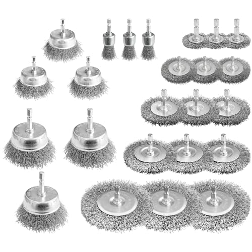Sutekus Cup Brush, Wheel Brush, Pen Brush Set with 1/4-Inch Hex Shank, Carbon Steel Wire Wheel Brush Wire Brush Drill Attachments for Rust Removal, Corrosion and Scrub Surfaces
