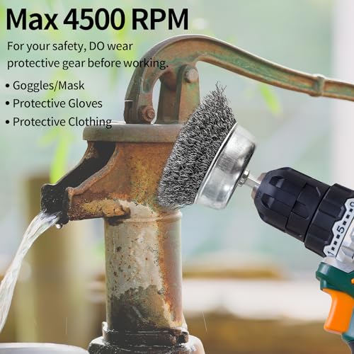 Sutekus Cup Brush, Wheel Brush, Pen Brush Set with 1/4-Inch Hex Shank, Carbon Steel Wire Wheel Brush Wire Brush Drill Attachments for Rust Removal, Corrosion and Scrub Surfaces