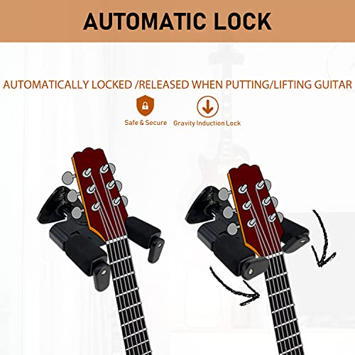 Sutekus Auto Grip Guitar Hanger Guitar Wall Mount Auto Lock Guitar Wall Hangers for Acoustic Electric Guitar Ukulele Bass Mandolin