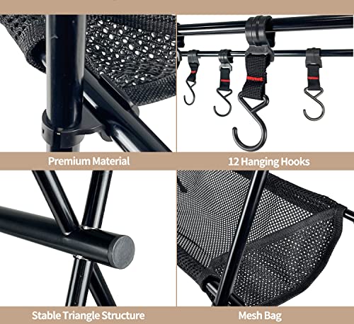 Sutekus Cookware Hanging Rack Collapsible Multifunction Camping Stand Triangle Rack Outdoor Tools Hanging Organizer with Hooks