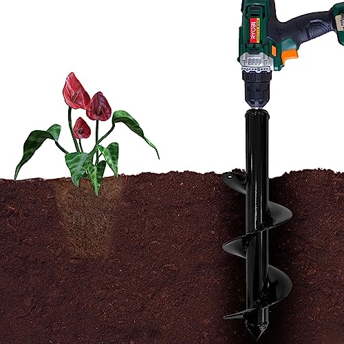 Sutekus Auger Drill Bit for Planting Heavy Duty Garden Auger Spiral Drill Bit Easy Bulb Auger Planter Tool for Bedding Digging Plants Flowers
