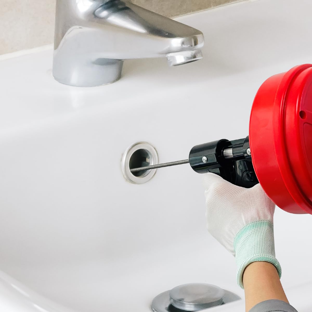 Sutekus Drain Auger Heavy Duty Flexible Plumbing Snake with Gloves Manually or Powered Clog Remover for Kitchen,Bathrom and Bathtub Drain