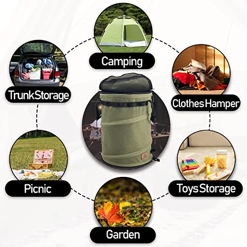 Sutekus Pop Up Storage Bin Collapsible Trash Can Recycle Container Reusable Utility Storage Bag with Zippered Lid for Camping, Laundry, Storage and Garden