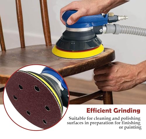 Sutekus 5" Random Orbital Sander Kit Dual Action Palm Sander Pneumatic Sander Polisher with 10 Pcs Sandpapers and Dust Bag for Auto Body Work Woodworking Polishing