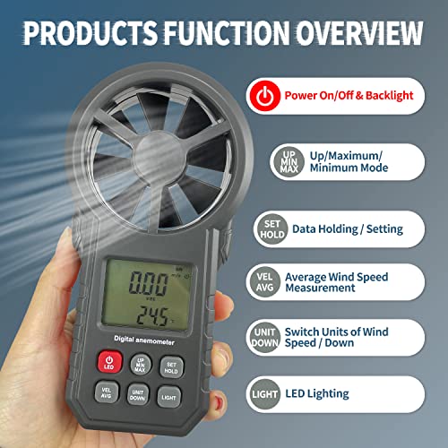 Sutekus Anemometer Digital Wind Speed Meter Wind Gauge Air Flow Velocity Test for Home Outdoor