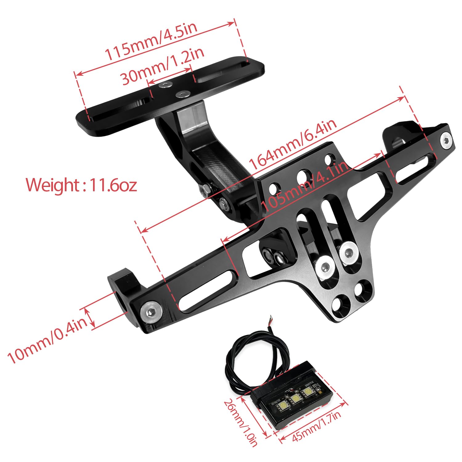 Sutekus Motorcycle License Plate Bracket License Plate Holder Mount Fender Eliminator Kit includes Plate Holder LED Light and Wrenches