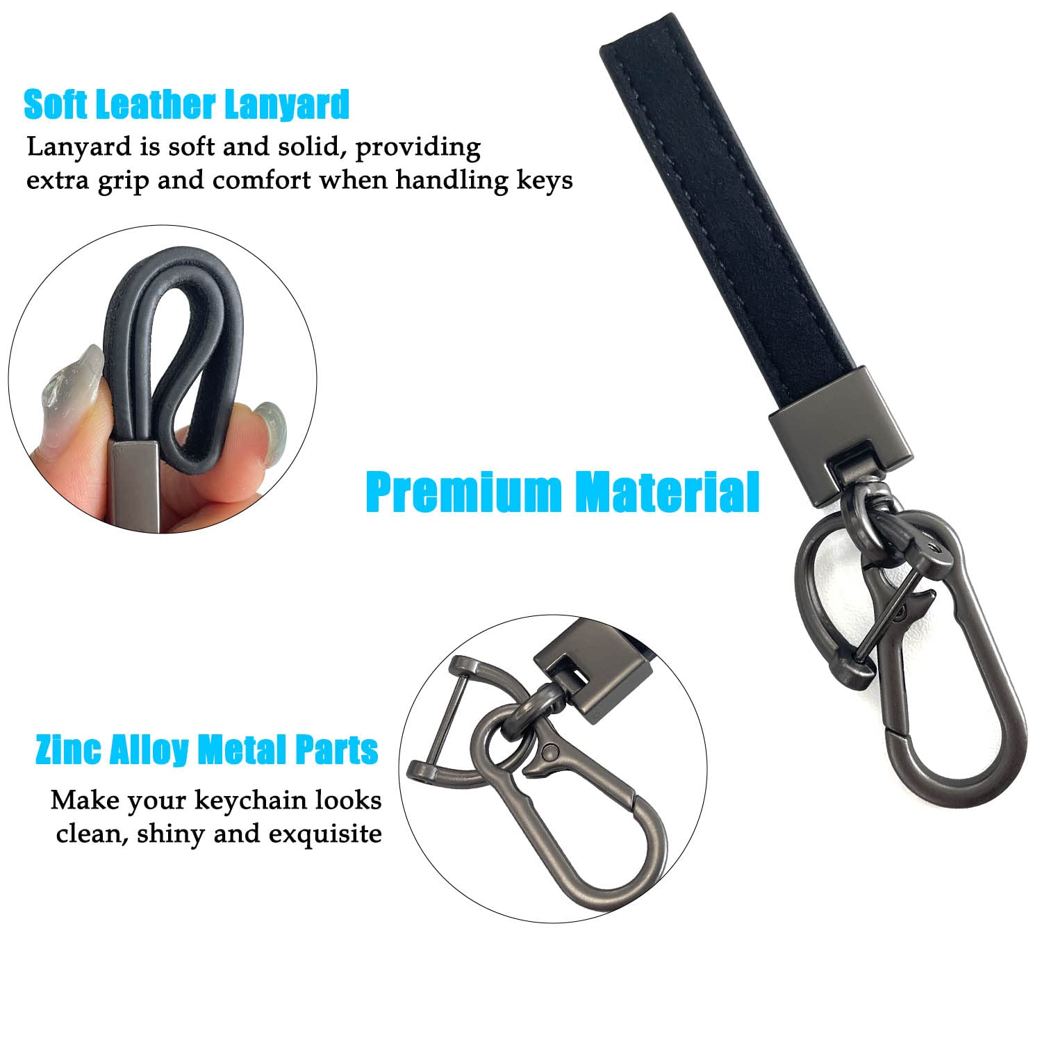 Sutekus Carabiner Lanyard Keychain Strap 3 in 1 Carabiner Key Ring Clip Car Key Chain With Anti Loss D-Ring, Black