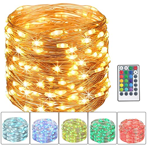 Sutekus Outdoor Fairy Lights with Remote and Timer, 16 Color Changing Waterproof LED Lights, Christmas Fairy String Lights Battery Operated for Party, Wedding, Dorm, Garden