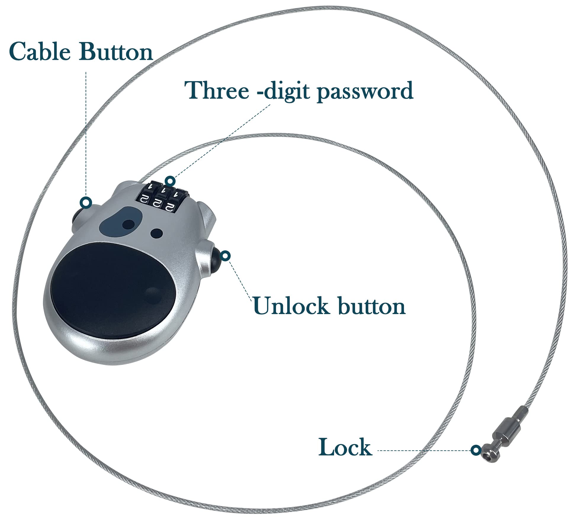 Sutekus Combination Lock with 30" Retractable Cable 3 Digit Combination Padlock Luggage Lock for Helmet Lock Stroller Bicycle School