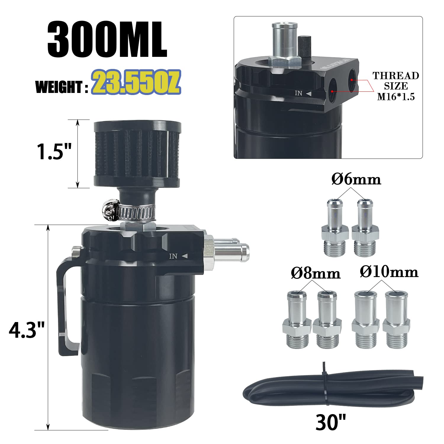 Sutekus Baffled Oil Catch Can Automotive Reservoir Tank With Filter 300ml Universal Oil Separator Catch Can