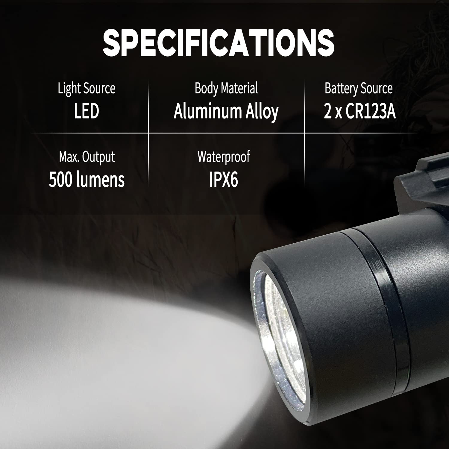 Sutekus 500 Lumens Tactical Flashlight Rail Mounted Compact Gun Pistol Light with Momentary On Mode for Airsoft Hunting Outdoor (Black)