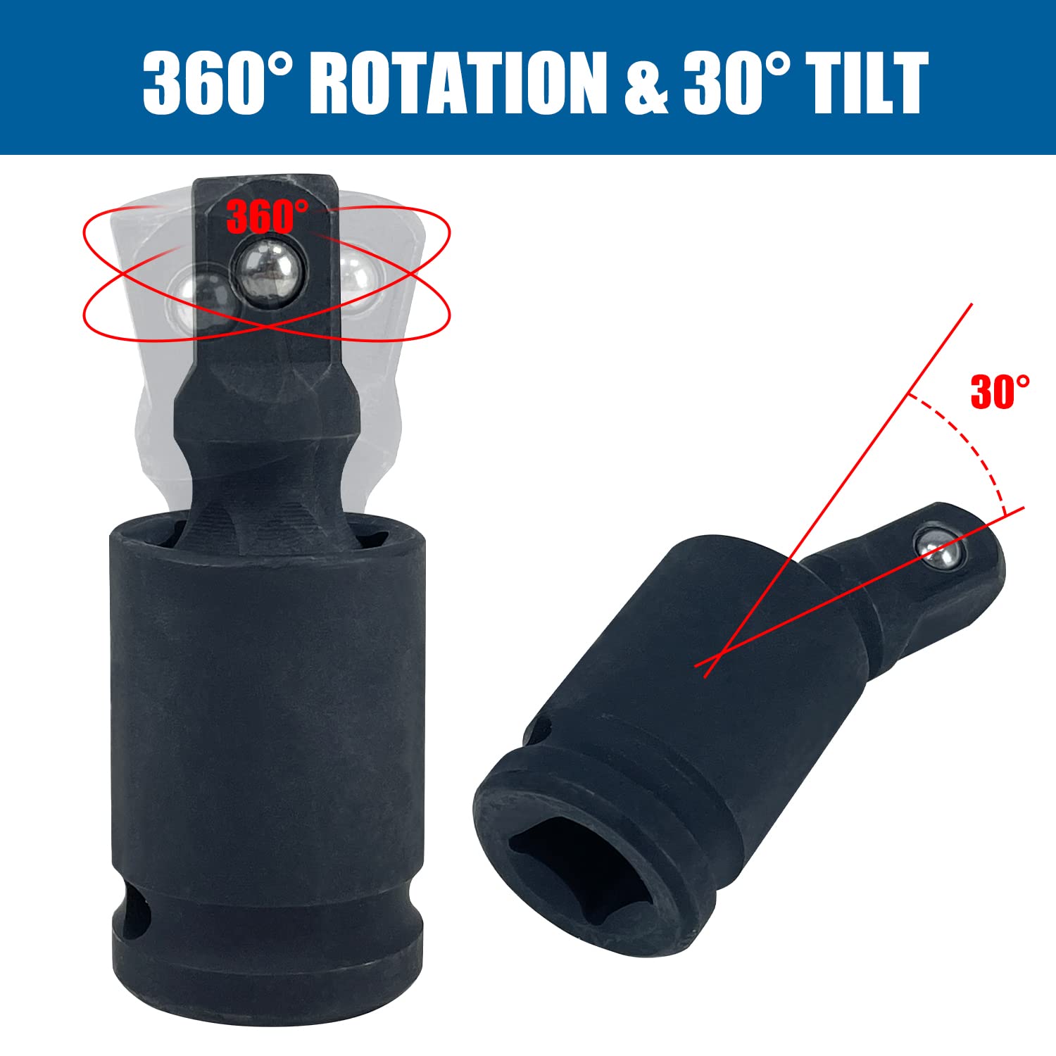 Sutekus Universal Joint Socket Swivel Set Impact Socket Drive Tools 1/4", 3/8", 1/2" U Joint Sockets, 3PCS