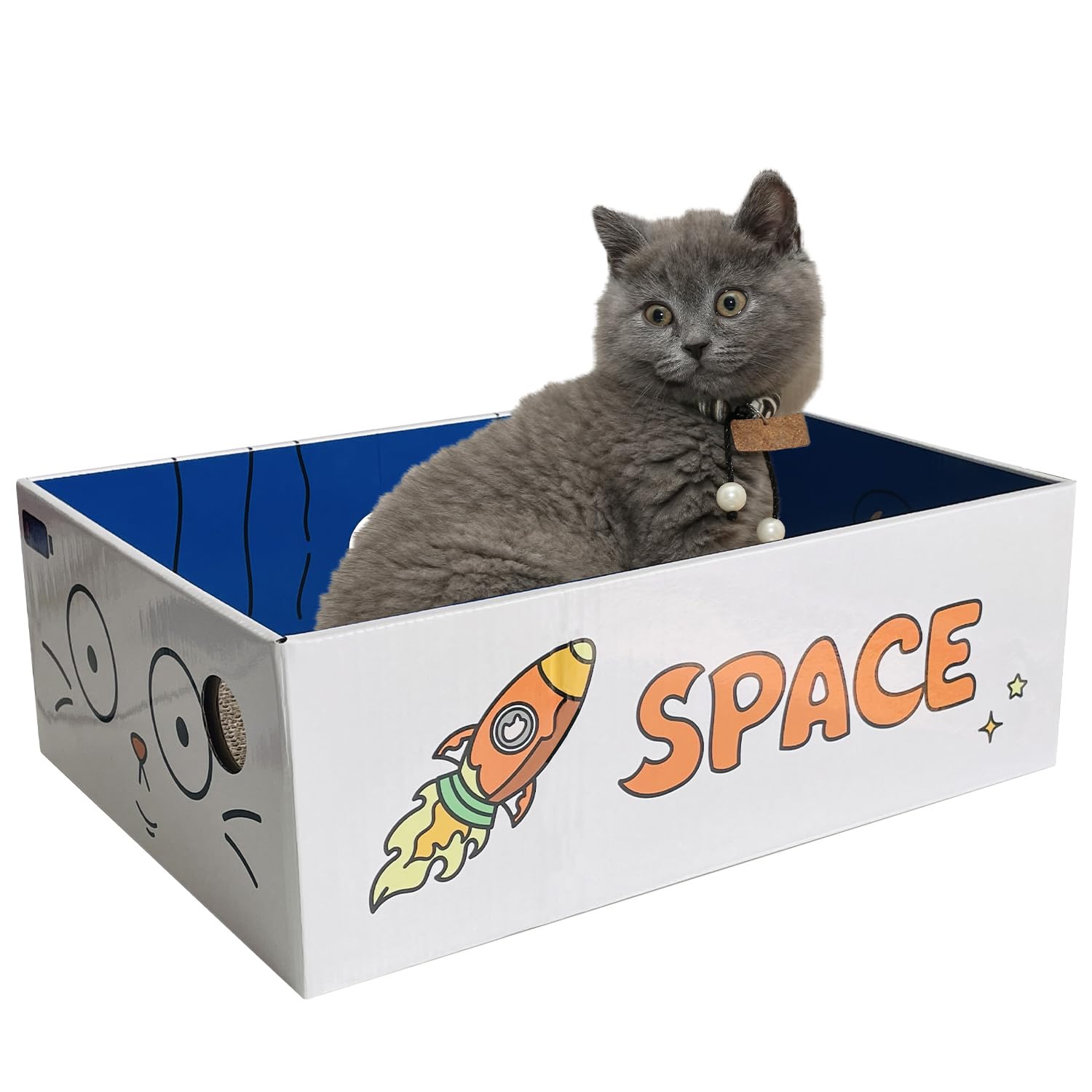 Sutekus Cat Scratch Pad with Box Scratching Pads Corrugated Scratching Bed with Catnip DIY Cat Scratch Box