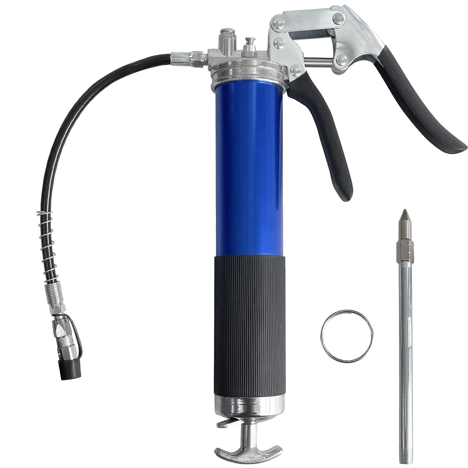 Sutekus Grease Gun 7000 PSI Pistol Grip Grease Gun Kit with Spring Flex Hose and Nozzle for Automotive Oil Injection, Blue