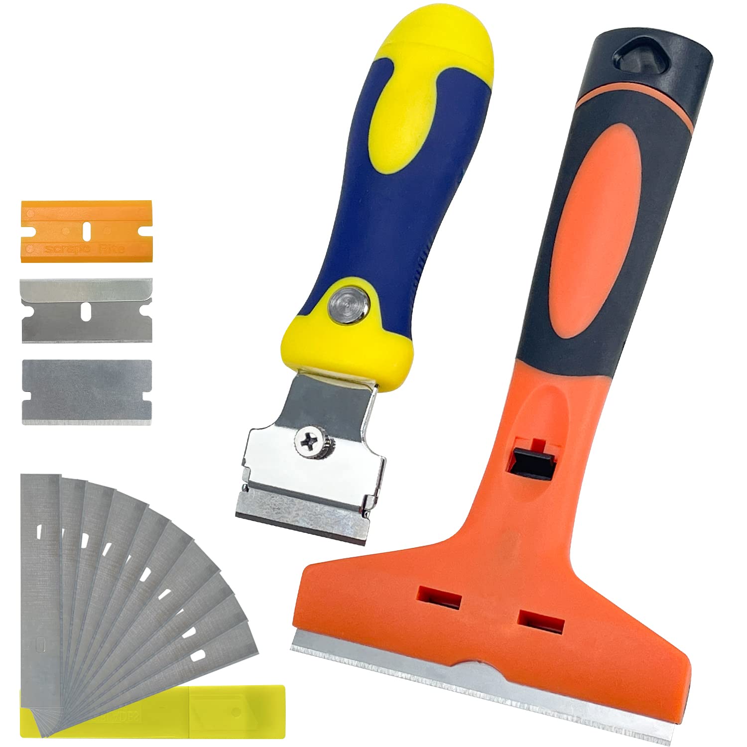 Sutekus Razor Blade Scraper Set Putty Knife Paint Scraper Tools Cleaning Razor Scraper Tool with Extra Blades, 2Pack
