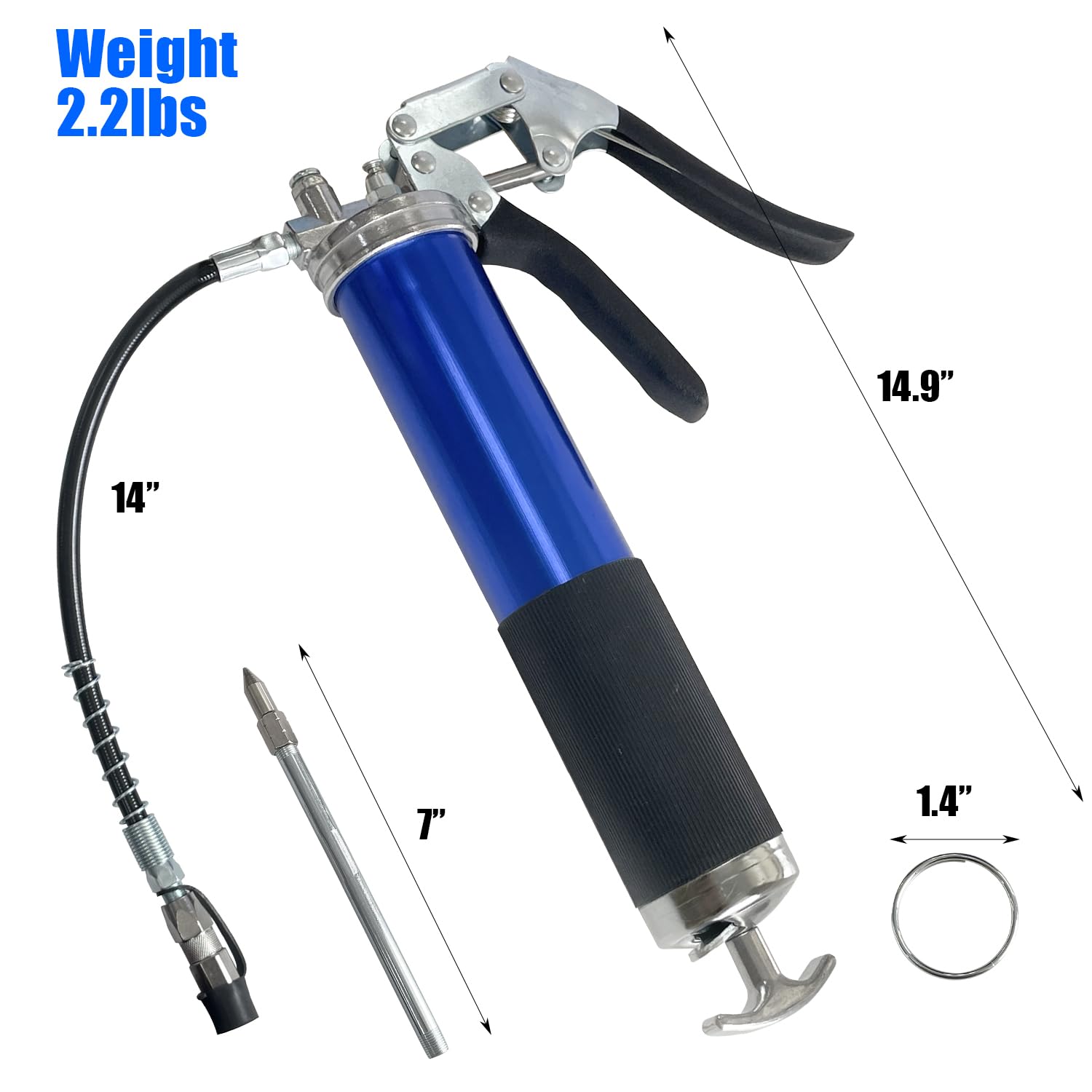 Sutekus Grease Gun 7000 PSI Pistol Grip Grease Gun Kit with Spring Flex Hose and Nozzle for Automotive Oil Injection, Blue