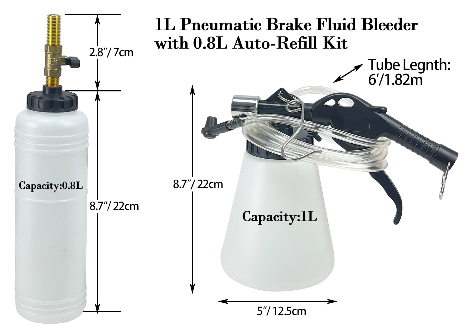 Sutekus Brake Fluid Extraction and Replacement Kit, Pneumatic Brake Fluid Bleeder with Auto-Refill Kit for Car, Truck, Motorcycle, with Extractor and Refill Bottle