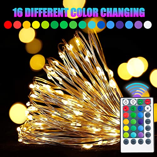 Sutekus Outdoor Fairy Lights with Remote and Timer, 16 Color Changing Waterproof LED Lights, Christmas Fairy String Lights Battery Operated for Party, Wedding, Dorm, Garden