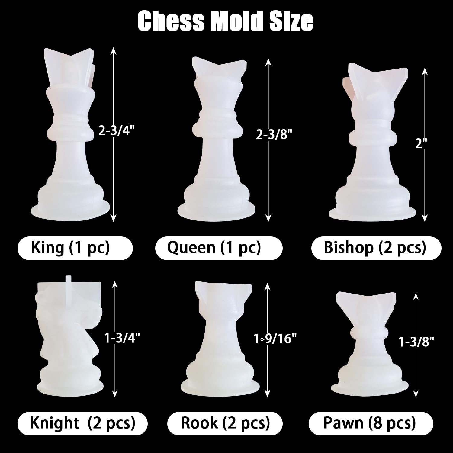 Sutekus Chess Molds for Resin Casting Resin Chess Set Mold with 16 Piece 3D Full Size Chess Checkers & Chess Board Epoxy Silicone Resin Molds for DIY Art Crafts Making Gift