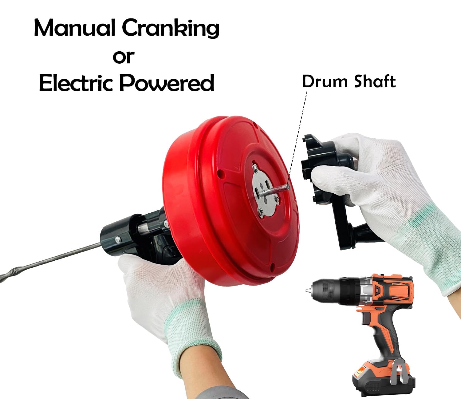 Sutekus Drain Auger Heavy Duty Flexible Plumbing Snake with Gloves Manually or Powered Clog Remover for Kitchen,Bathrom and Bathtub Drain