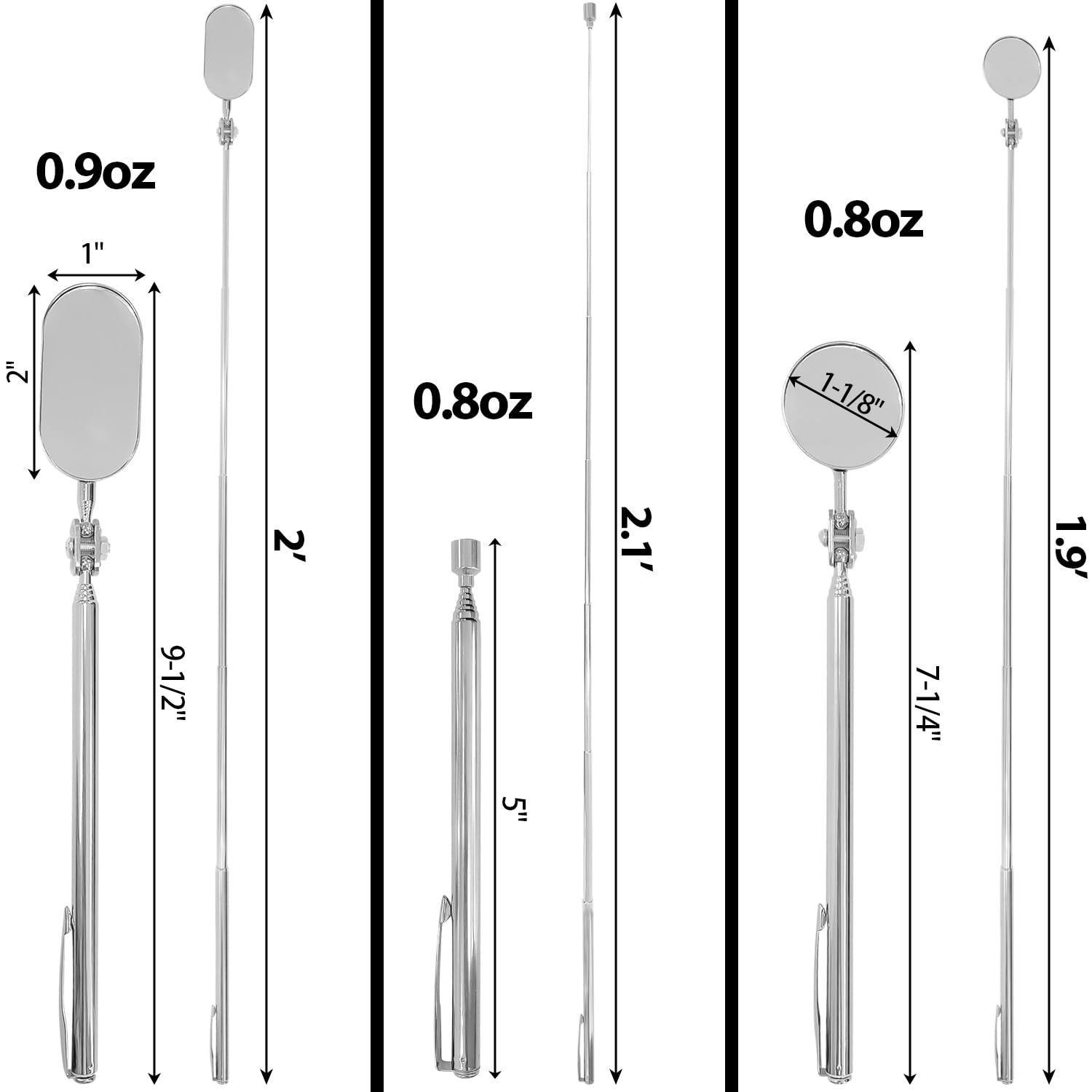 Sutekus Magnetic Tool & Telescoping Inspection Mirror Set Including 5pcs Swivel Head Telescoping Inspection Mirrors, Telescoping Magnetic Pickup Tool and Swivel Magnet LED Flashlight, 8Pack