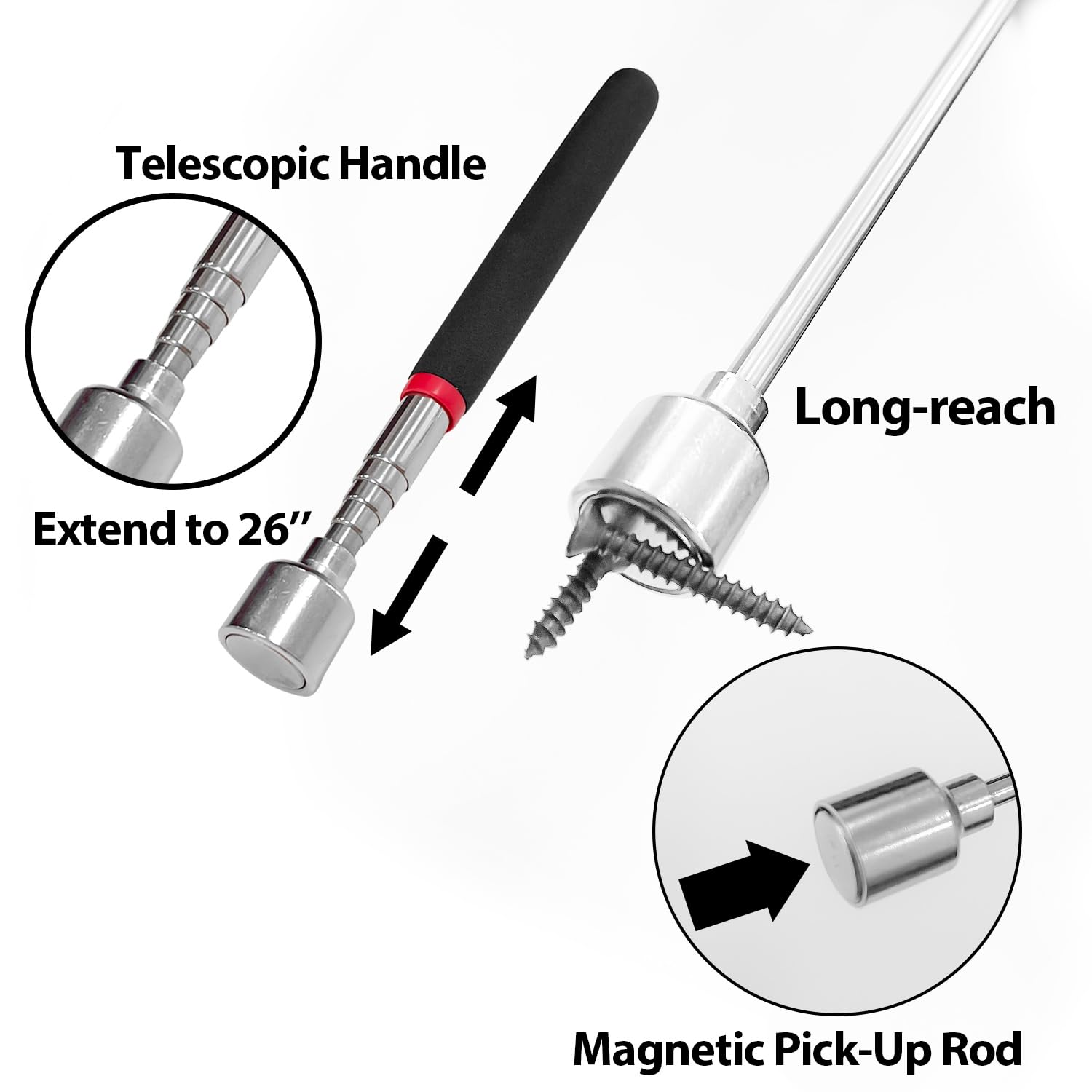 Sutekus Magnetic Tool & Telescoping Inspection Mirror Set Including 5pcs Swivel Head Telescoping Inspection Mirrors, Telescoping Magnetic Pickup Tool and Swivel Magnet LED Flashlight, 8Pack