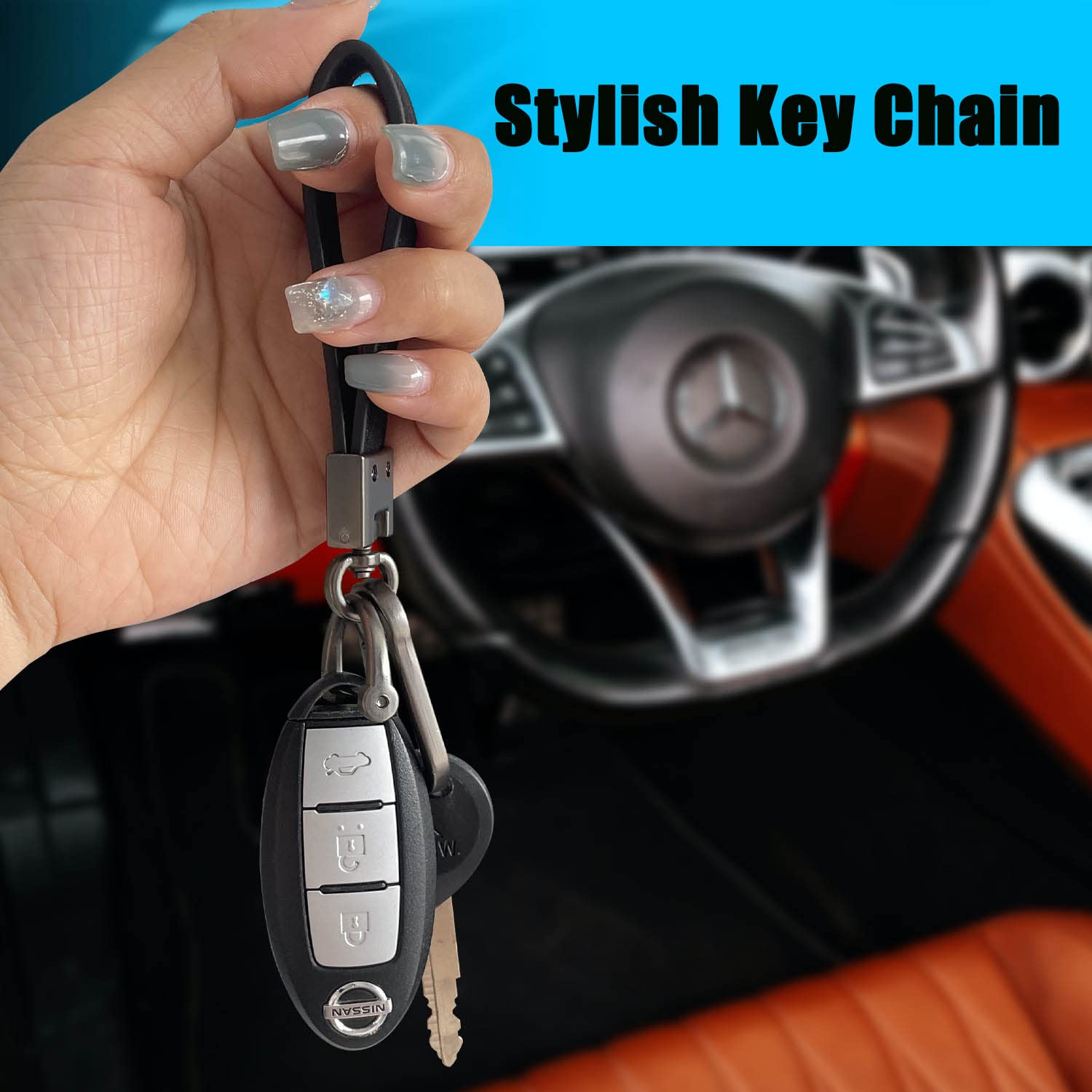 Sutekus Carabiner Lanyard Keychain Strap 3 in 1 Carabiner Key Ring Clip Car Key Chain With Anti Loss D-Ring, Black