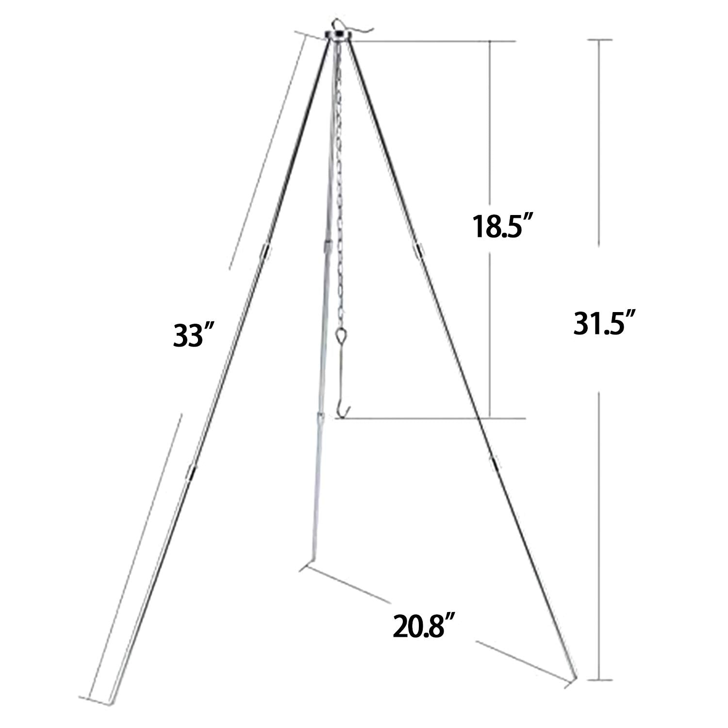 Sutekus Camping Tripod Camp Fire Tripod Portable Campfire Cooking Dutch Oven Tripod and Lantern Hanger silver
